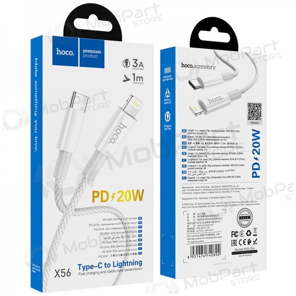 Lightning-kabel Hoco X56 USB-C til Lightning 1 m PD hvit