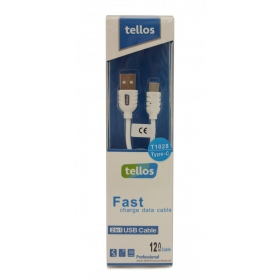 USB kabel Tellos Type-C FastCharging (hvit) 1.2m