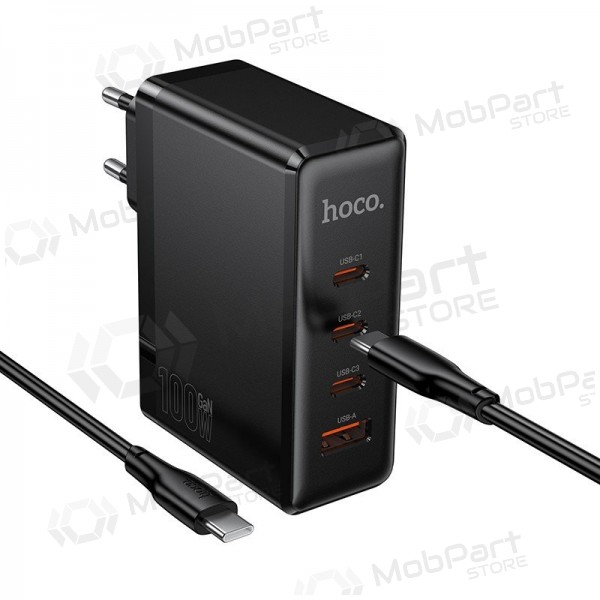 Hoco N85 100 W 3x USB-C + USB-A nettverkslader med USB-C-kabel 2 m svart