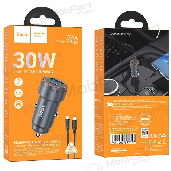 Billader Hoco Z57A 30 W USB-C + USB-A med USB-C-kabel 1 m