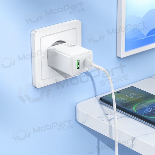 Telefonlader Hoco N71 30 W GaN USB-C + USB-A med USB-C-kabel 1 m hvit