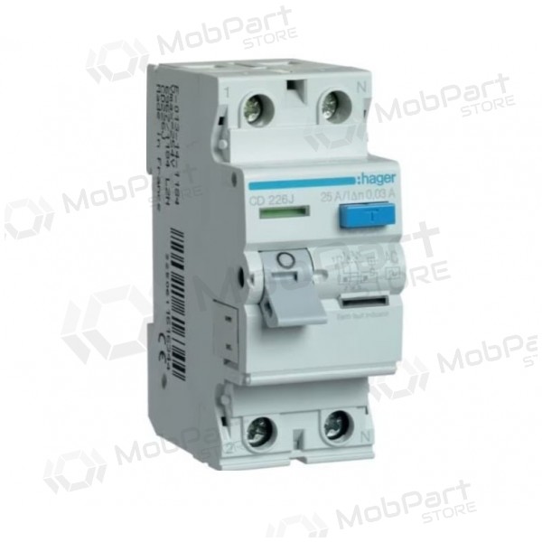 Jordfeilbryter Hager CD226J (AC, 25A, 2P, 30mA, 230V)