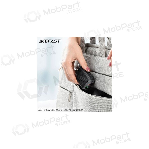 Lader Acefast A98 30W GaN USB-C/USB-A svart