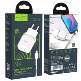 Lader HOCO N4 Aspiring Dual USB + type-C kabel (5V 2.4A) (hvit)