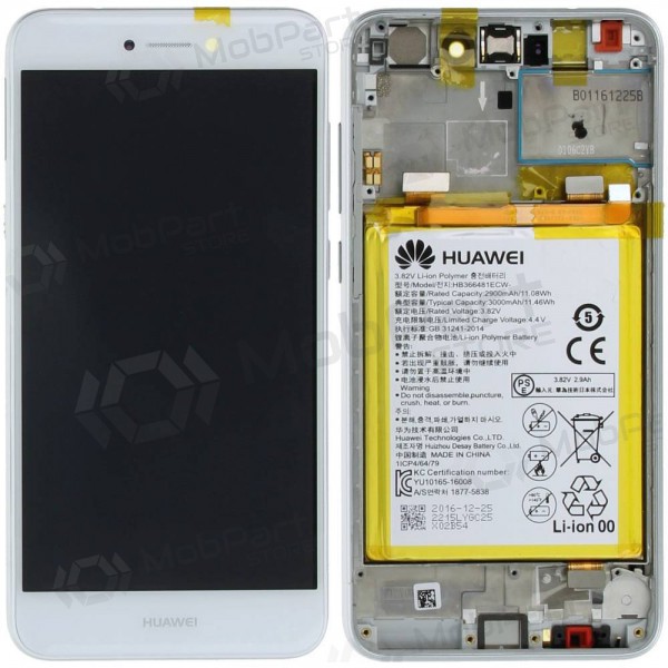 Huawei P8 Lite 2017 / P9 Lite 2017 / Honor 8 Lite skjerm (hvit) (med ramme og batteri) (service pack) (original)