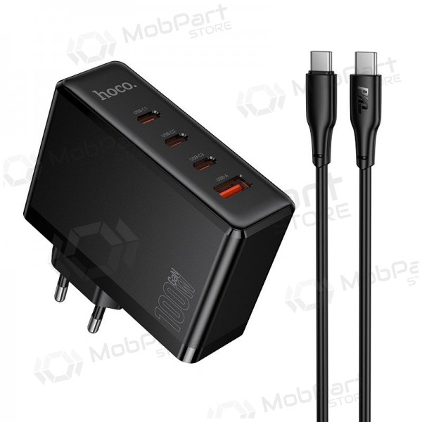 Hoco N85 100 W 3x USB-C + USB-A nettverkslader med USB-C-kabel 2 m svart