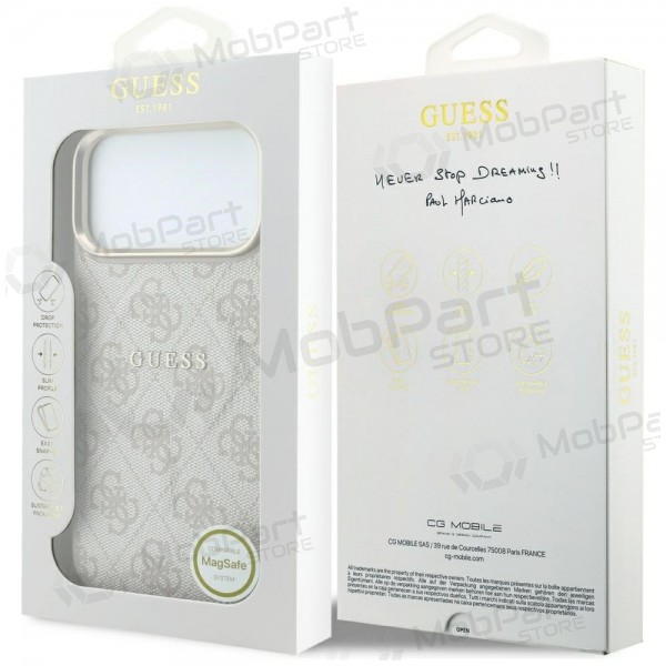 Apple iPhone 18 Pro deksel - Guess PU Leather 4G Gold Frame Embossed MagSafe (rosa)