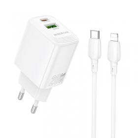 Telefonlader Borofone BN27 20 W USB-C + USB-A med Lightning-kabel 1 m hvit