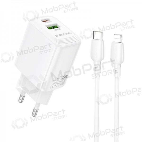 Telefonlader Borofone BN27 20 W USB-C + USB-A med Lightning-kabel 1 m hvit