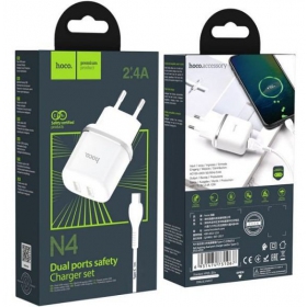 Lader HOCO N4 Aspiring Dual USB + type-C kabel (5V 2.4A) (hvit)