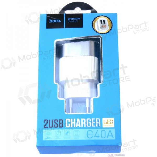 Lader FastCharge HOCO C40A Speedmaster Dual USB (5V 2.4A) (hvit)