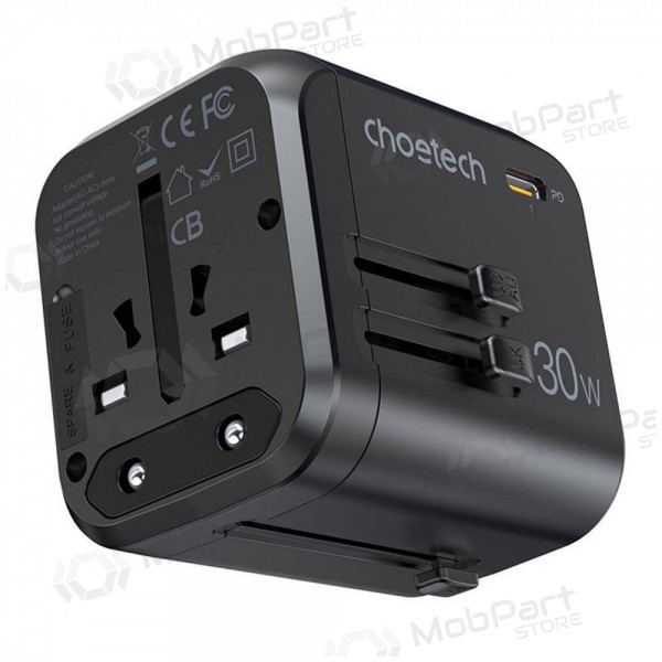 Universell kelioninis lader Choetech PD5008 30W USB-C/3xUSB-A svart