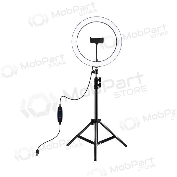 LED-ringlampe 30cm, med stativ opptil 1.1m og telefonholder, USB