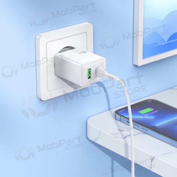 Telefonlader Hoco N71 30 W GaN USB-C + USB-A med Lightning-kabel 1 m hvit