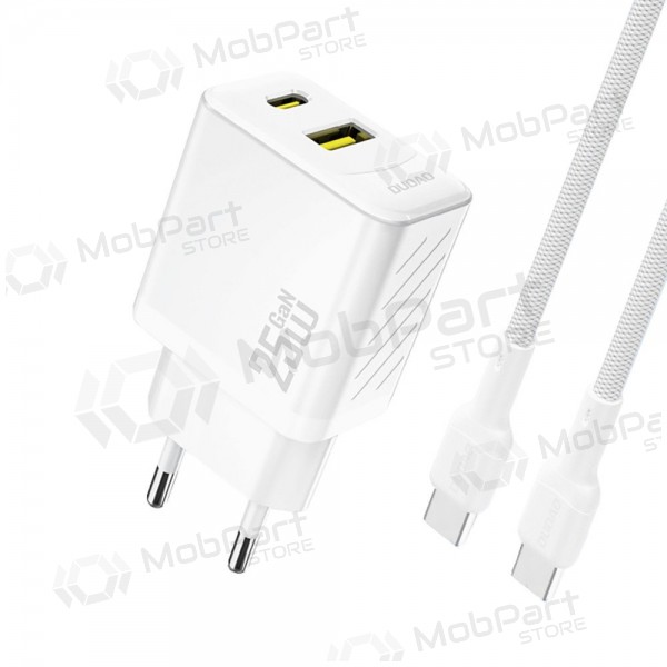 Telefonlader Dudao A26TC 25 W GaN USB-C + USB-A med USB-C-kabel 1 m hvit