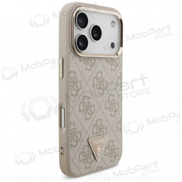 Apple iPhone 17 Pro Max deksel - Guess PU Leather 4G Strass Triangle Logo Gold Frame MagSafe (rosa)