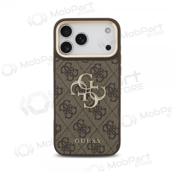 Apple iPhone 18 Pro Max deksel - Guess PU Leather 4G Metal Logo Gold Frame (brun)