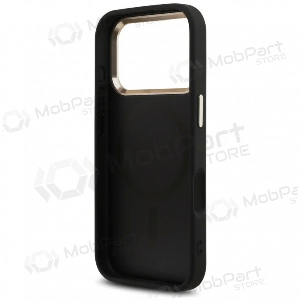 Apple iPhone 17 Pro Max deksel - Guess PU Leather 4G Strass Triangle Logo Gold Frame MagSafe (svart)