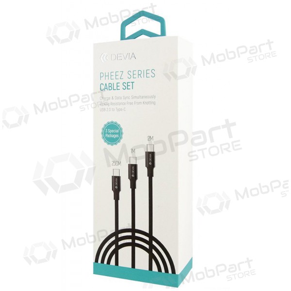 USB kabel Devia Pheez 3 Pack microUSB 0.25m,1.0m,2.0m (svart)