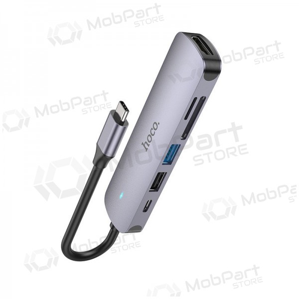 USB-C-adapter Hoco HB28 USB-C til HDMI + USB 3.0 + USB 2.0 + SD + TF + PD grå