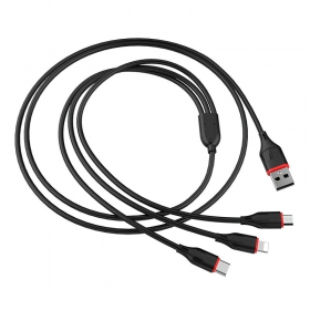 USB kabel Borofone BX17 3in1 microUSB-Lightning-Type-C 1.0m (svart)