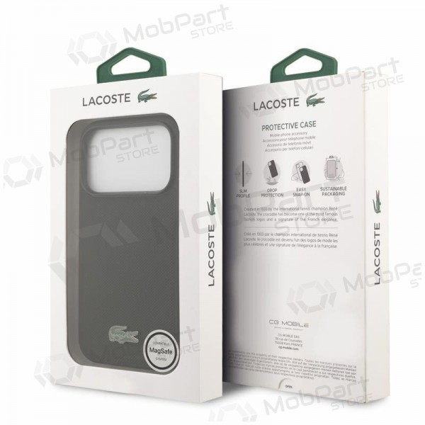 Apple iPhone 18 Pro deksel - Lacoste PVC Iconic Petit Pique Metal Logo MagSafe (svart)
