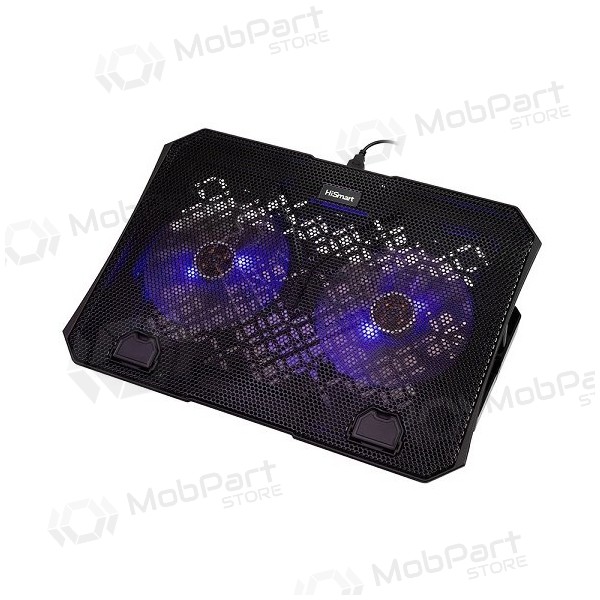 Nešiojamojo kompiuterio aušinimo stovas HISMART,med 2 LED ventiliatoriais, 5 padėčių