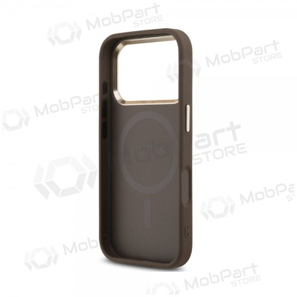Apple iPhone 18 Pro deksel - Guess PU Leather 4G Strass Triangle Logo Gold Frame MagSafe (brun)