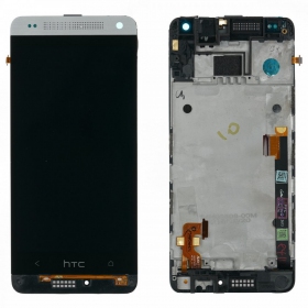 HTC One Mini (M4) skjerm (sølvgrå) (med ramme) (brukt grade B, original)