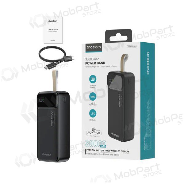 Powerbank Power Bank Choetech B730 22.5W 30000mAh svart Powerbank Power Bank Choetech B730 22.5W 30000mAh svart