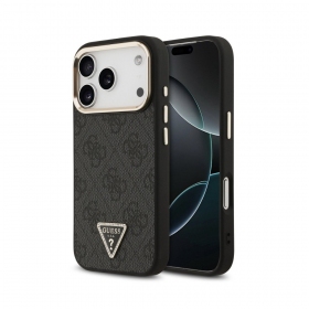 Apple iPhone 18 Pro deksel - Guess PU Leather 4G Strass Triangle Logo Gold Frame MagSafe