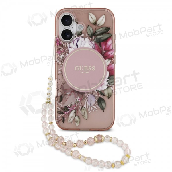 Apple iPhone 17 deksel -Guess IML Flowers Strap MagSafe- (rosa)