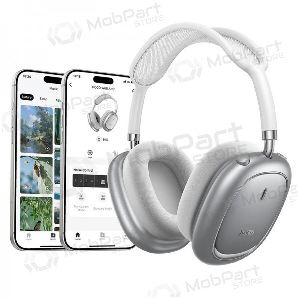 Trådløse hodetelefoner med mikrofon Hoco W68 ANC Bluetooth sølv