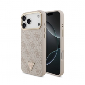 Apple iPhone 18 Pro deksel - Guess PU Leather 4G Strass Triangle Logo Gold Frame MagSafe