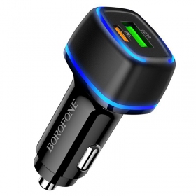 Lader automobilinis Borofone BZ14A PD20W+QC3.0 x 2 USB (Type-C to Lightning) (svart)
