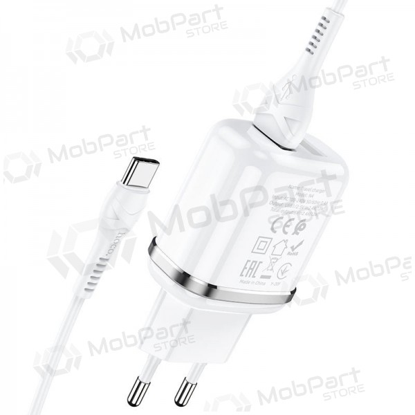 Lader Hoco N4 X 2 USB  jungtimis + Type-C (2.4A) (hvit)
