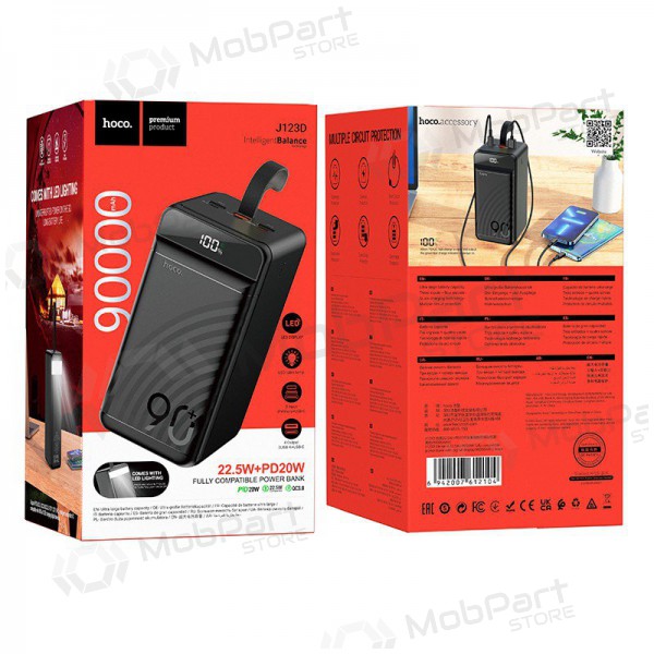 Powerbank Power Bank Hoco J123D 22.5W+PD20W 90000mAh svart Powerbank Power Bank Hoco J123D 22.5W+PD20W 90000mAh svart
