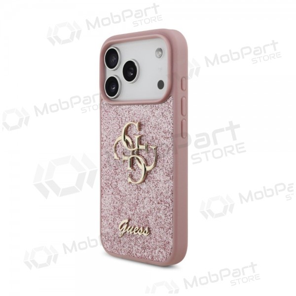Apple iPhone 18 Pro deksel -Guess PU Fixed Glitter 4G Metal Logo- (rosa)