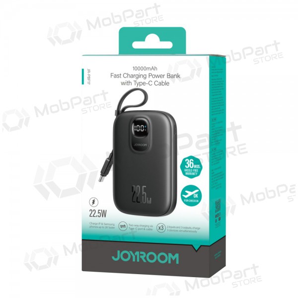 Powerbank Power Bank Joyroom JR-PBF17 22.5W with USB-C cable 10000mAh svart Powerbank Power Bank Joyroom JR-PBF17 22.5W with USB-C cable 10000mAh svart
