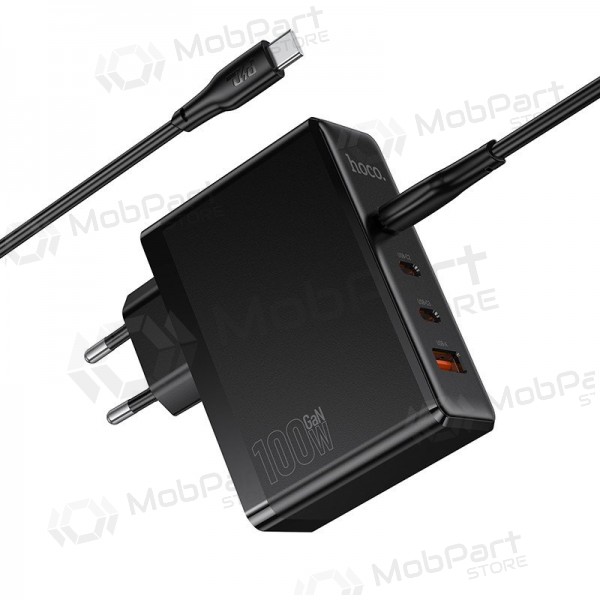 Hoco N85 100 W 3x USB-C + USB-A nettverkslader med USB-C-kabel 2 m svart