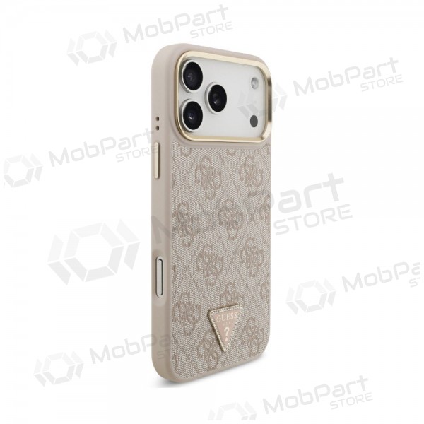 Apple iPhone 18 Pro Max deksel - Guess PU Leather 4G Strass Triangle Logo Gold Frame MagSafe (rosa)
