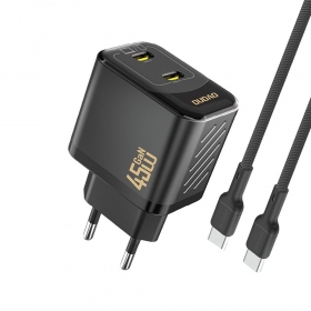 Telefonlader Dudao A28PC 45 W GaN 2x USB-C med USB-C-kabel 1 m svart