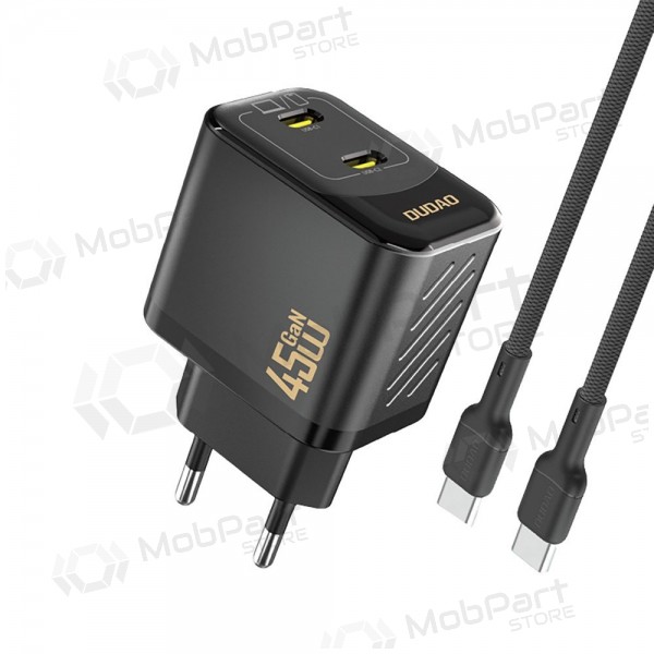 Telefonlader Dudao A28PC 45 W GaN 2x USB-C med USB-C-kabel 1 m svart