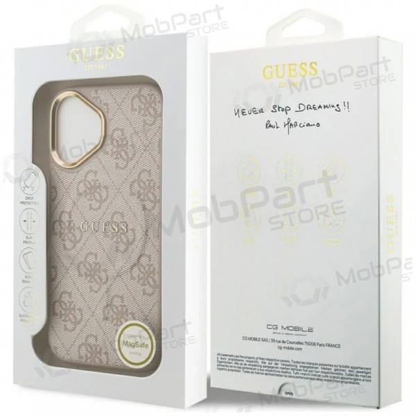 Apple iPhone 17 deksel - Guess PU Leather 4G Gold Frame MagSafe (rosa)
