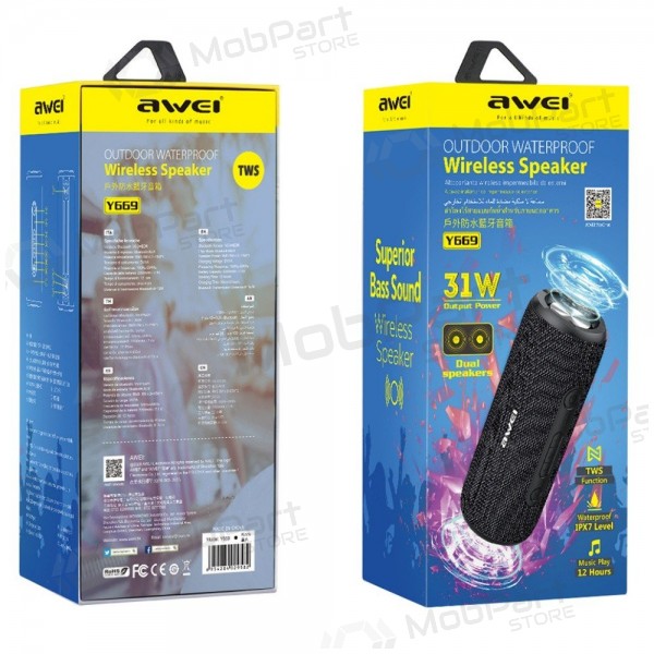 Bluetooth bærbar høyttaler Awei Y669 31W svart