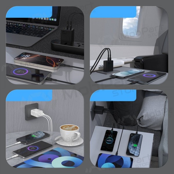 Telefonlader Dudao A28PC 45 W GaN 2x USB-C med USB-C-kabel 1 m svart