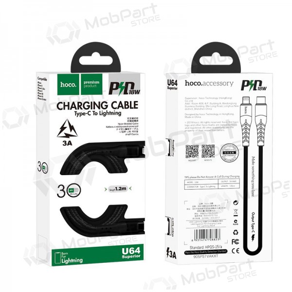 USB kabel Hoco U64 PD Type-C - Lightning (svart)