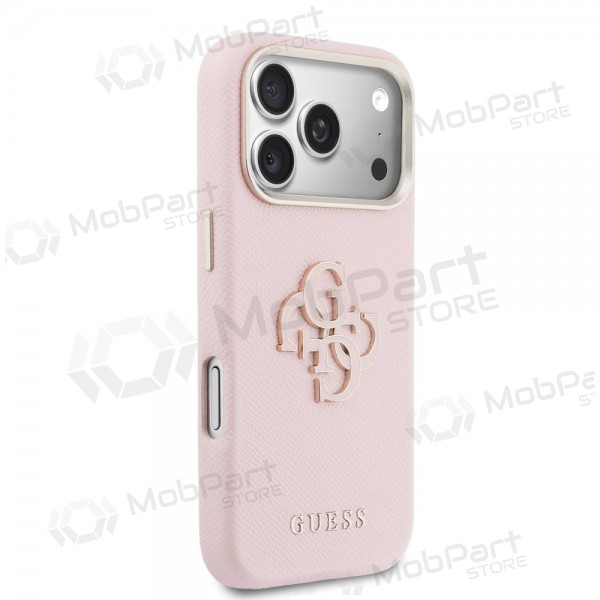 Apple iPhone 17 Pro Max deksel - Guess PU Grained 4G Resin Metal Logo (rosa)