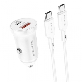 Lader automobilinis Borofone BZ18A USB-A/Type-C PD20W+QC3.0 + Type-C (hvit)