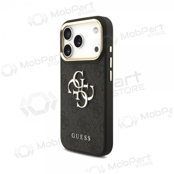 Apple iPhone 18 Pro Max deksel -Guess PU Leather 4G Metal Logo Gold Frame- (svart)
